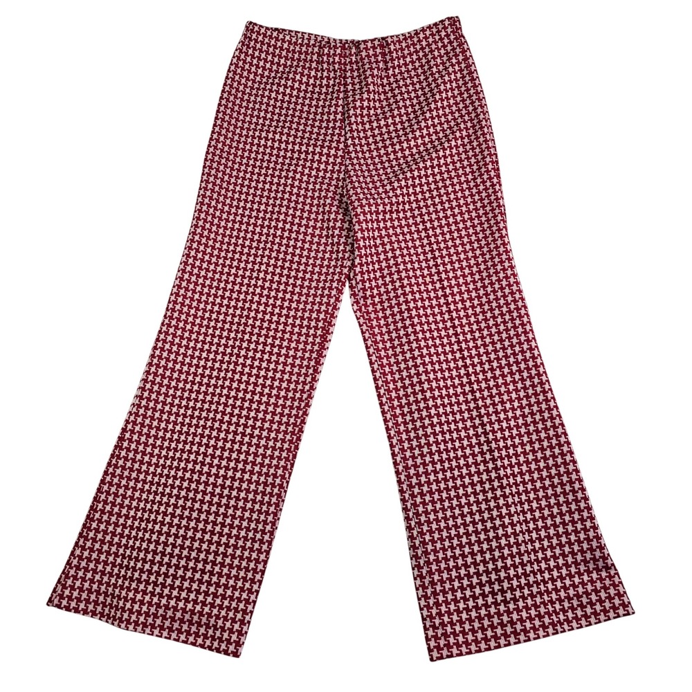 Vintage Houndstooth Wide Leg‎ Pants Women Size 10 Red White 70s Retro Textured